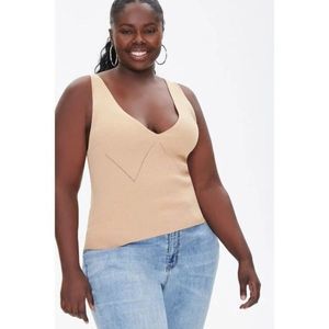 Forever 21 Sleeveless Sweater 2X Beige Pointelle Knit Tank Top Plus Size